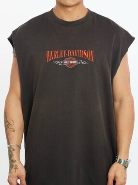 Harley-Davidson Black Muscle Tank with Orange Logo